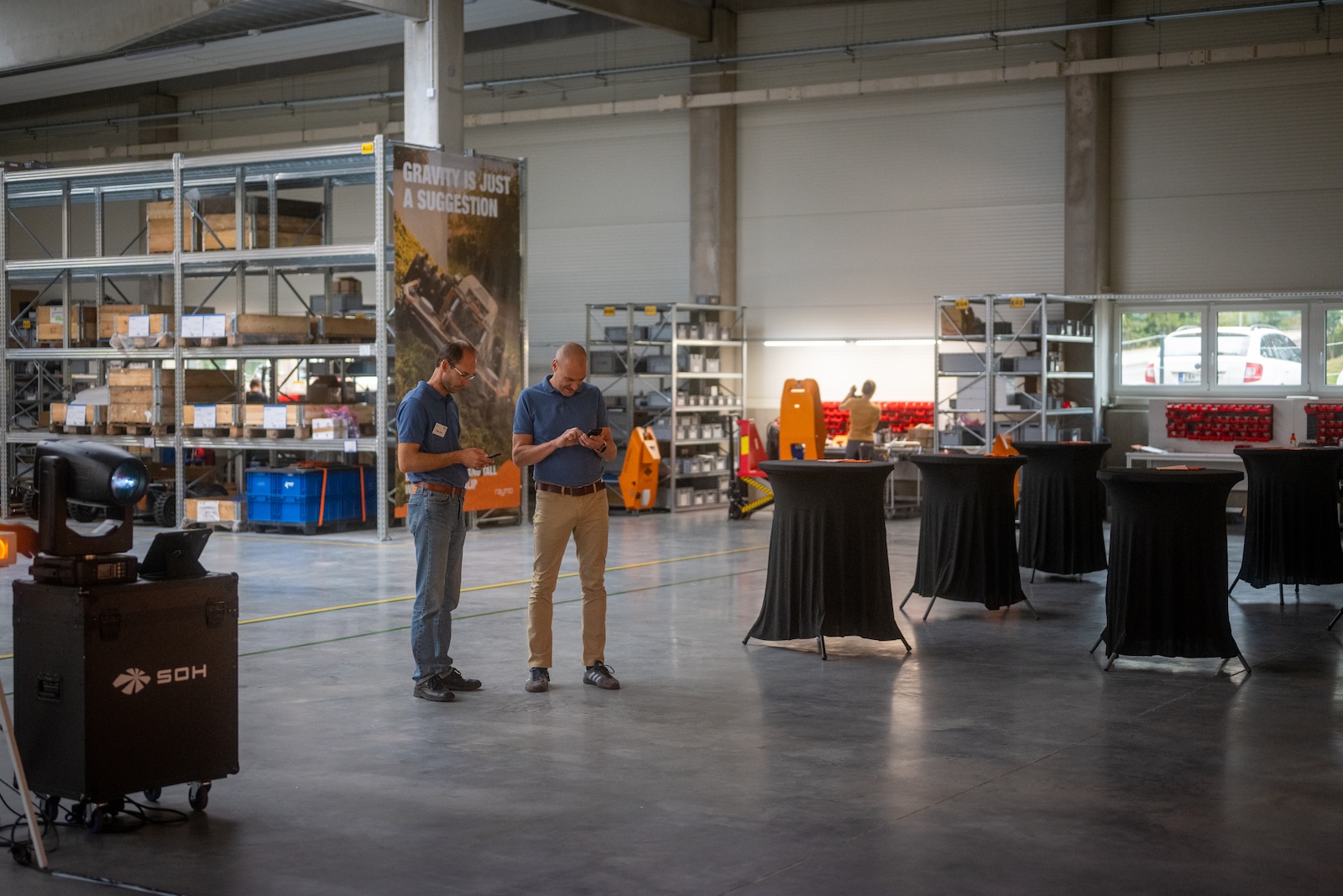 Raymo team preparing the production hall before the guests arrive