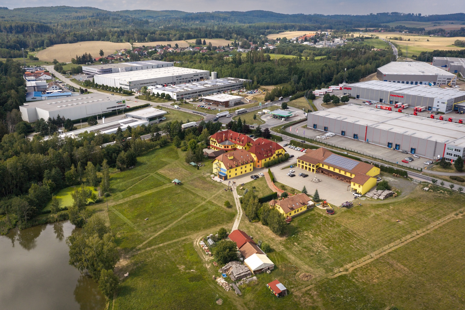 Aerial view of Hotel Tri Vezicky and the surrounding landscape