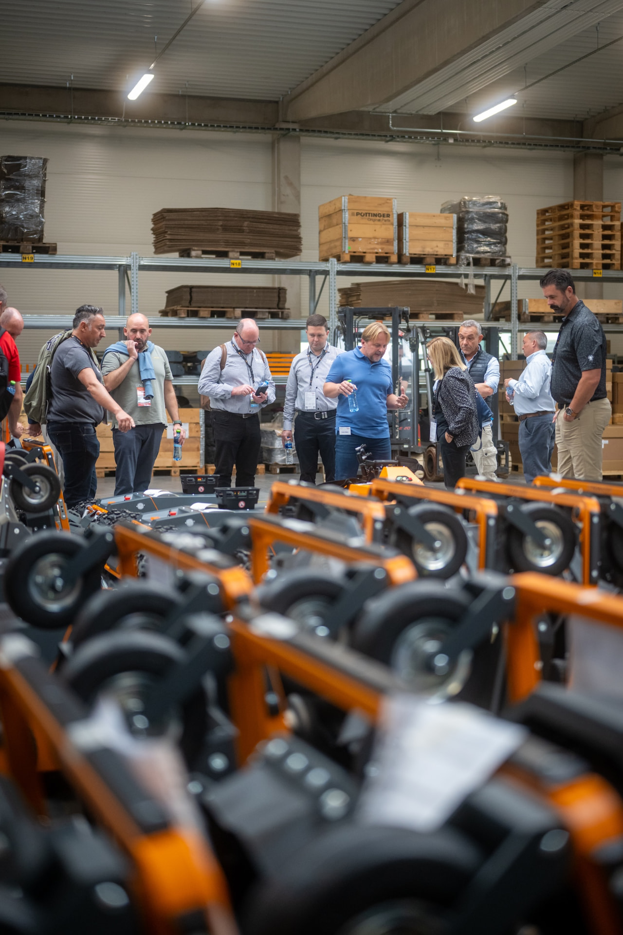 Distributors around rows of new machines in the assembly area